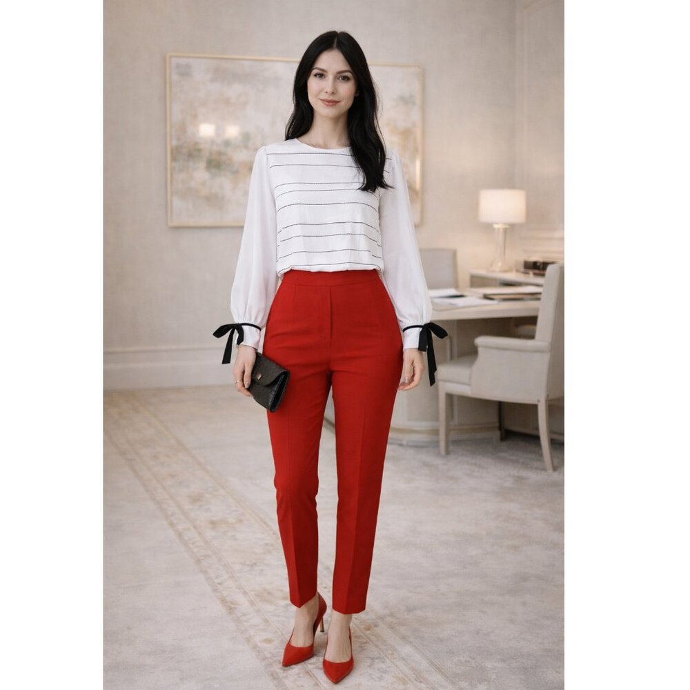 NWT VINCE CAMUTO WHITE STRIPED BLOUSE SIZE S